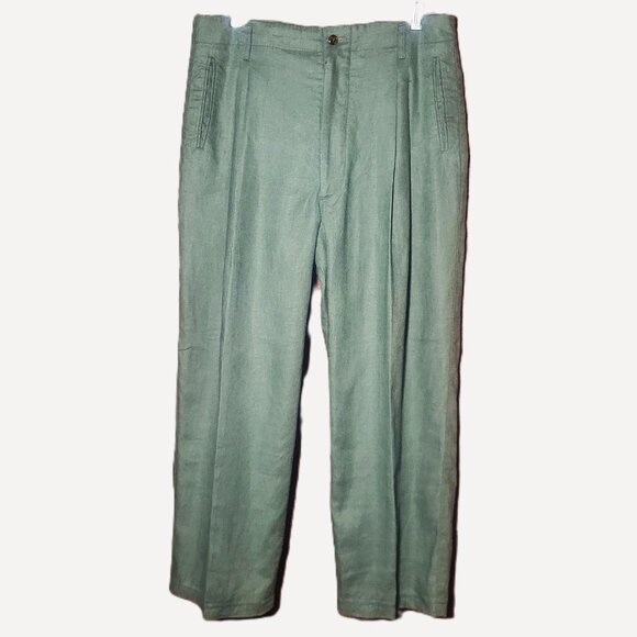 INDEX Linen Women's Wide Leg High-Waisted Pleated Sage Ankle Pant - Size 33/27 - Picture 3 of 15